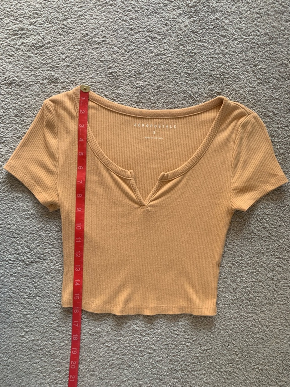 Aeropostale yellow/gold Ribbed Short-Sleeve V-Notch Crop Top